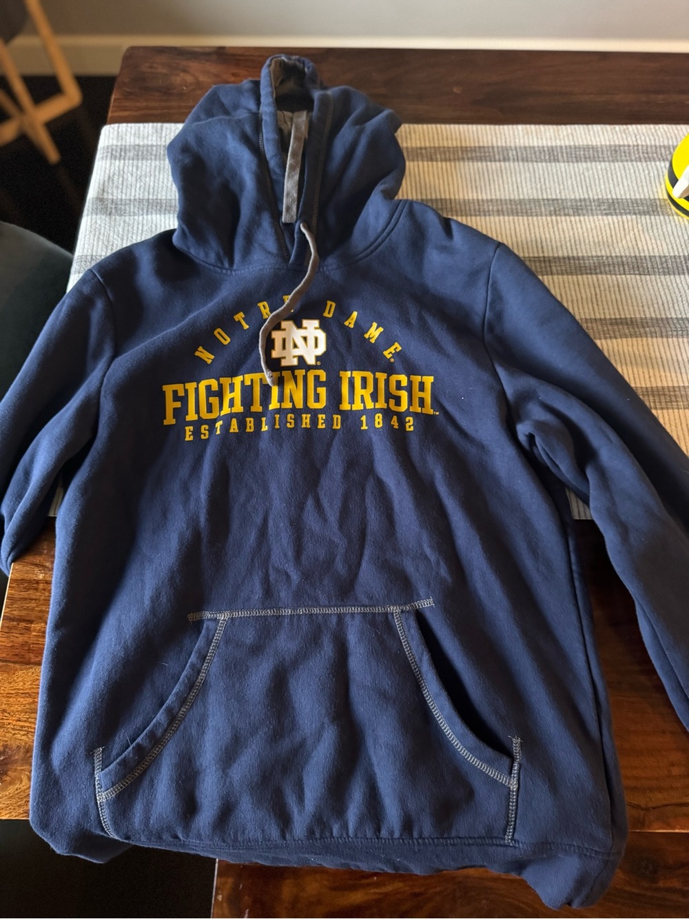 Fanatics Navy Fighting Irish Crewneck Hoodie with Yellow Logo